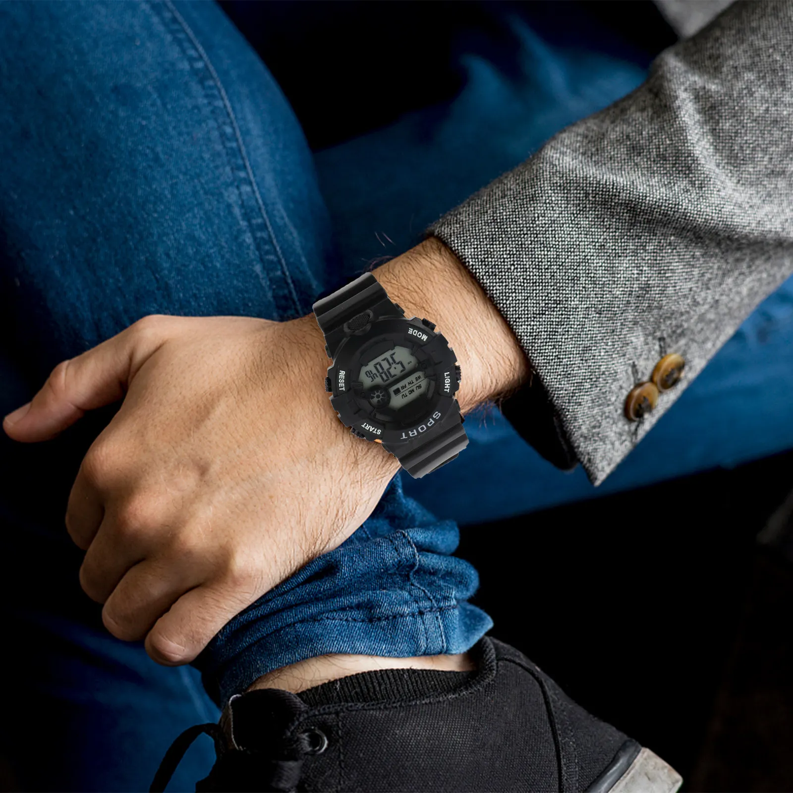 Digital for Men Waterproof Sport Watch Black Watches Water-proof Resistant Wristwatch