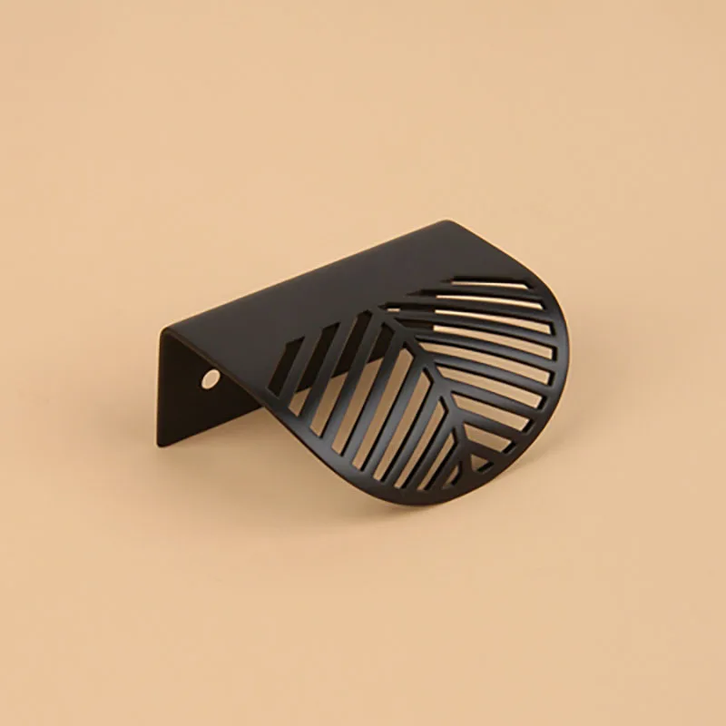 Leaf Brass Cabinet Knobs Hidden Drawer Pulls Nordic Furniture Handles Gold Black Brass Hardware Art sense Laser Curved