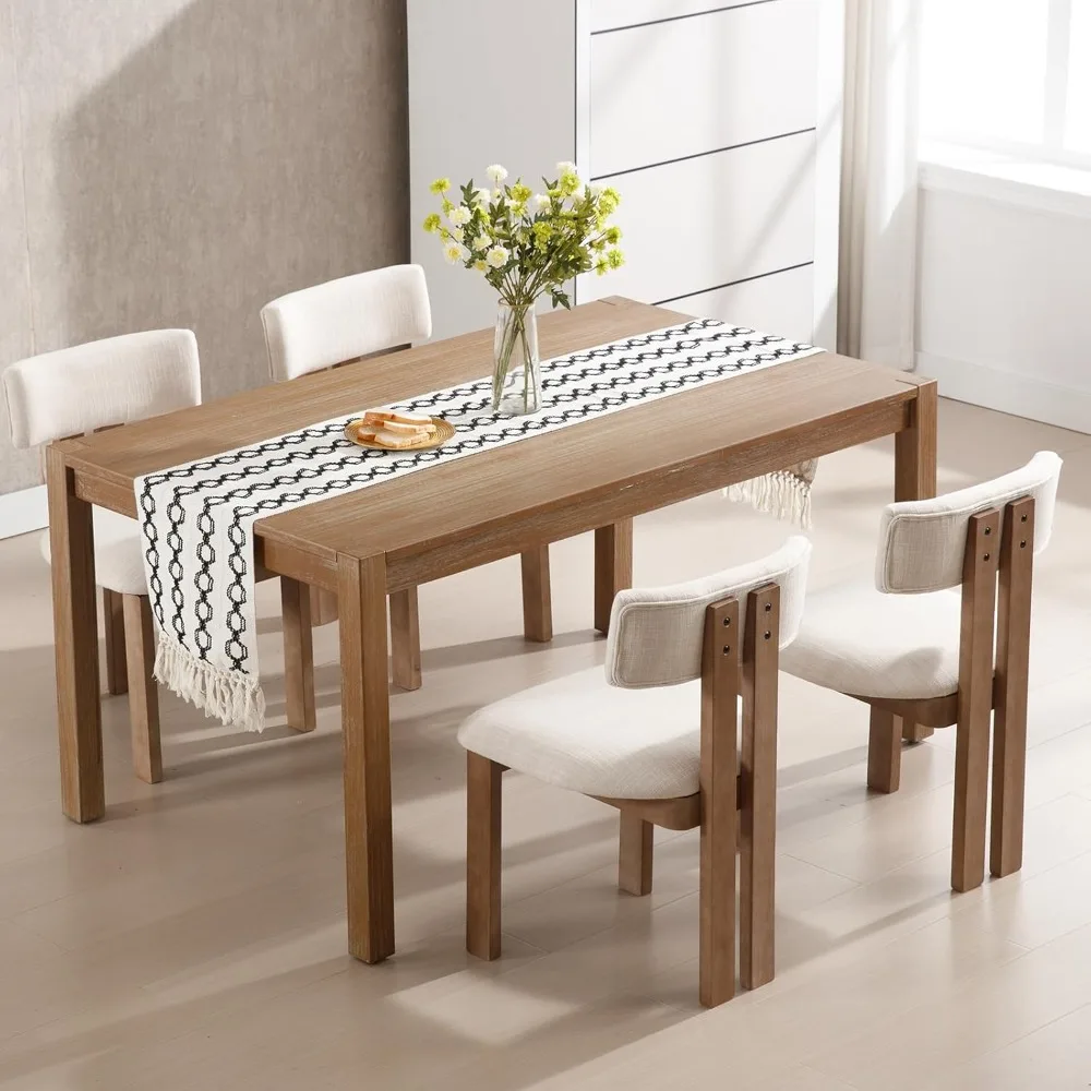 

Farmhouse Dining Chair Set of 4, Linen Fabric Curved Back Kitchen Chair Armless Dining Room Chairs with Walnut Wood Legs