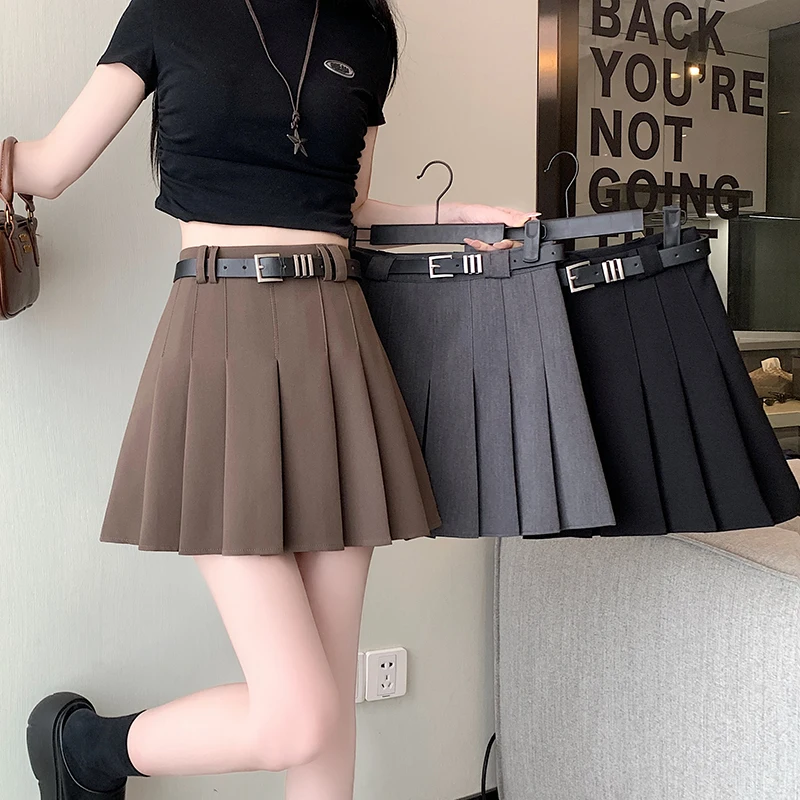 

Grey suit pleated skirt for women's short skirt 2024 new Korean version small, high waisted, buttocks wrapped A-line skirt