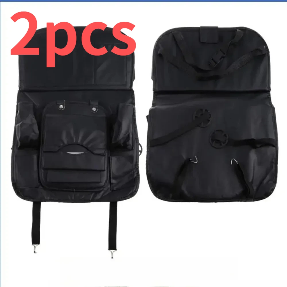 

2pcs Car Seat Back Foldable Tray Table Universal Travel Storage Trash Can Auto Accessory