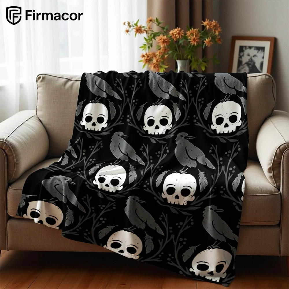 Raven Skull Dark Anime Cartoon Flannel Blanket Soft Warm Throw for Bedroom Sofa Car Kids Holiday Gift