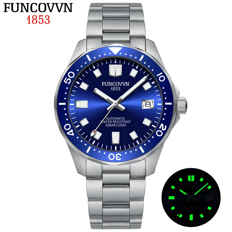 FUNCOVVN Automatic NH35 Men Watches Wristwatch Business Stainless Steel Mechanical Men Watch Waterproof Luminous Date Luxury Man