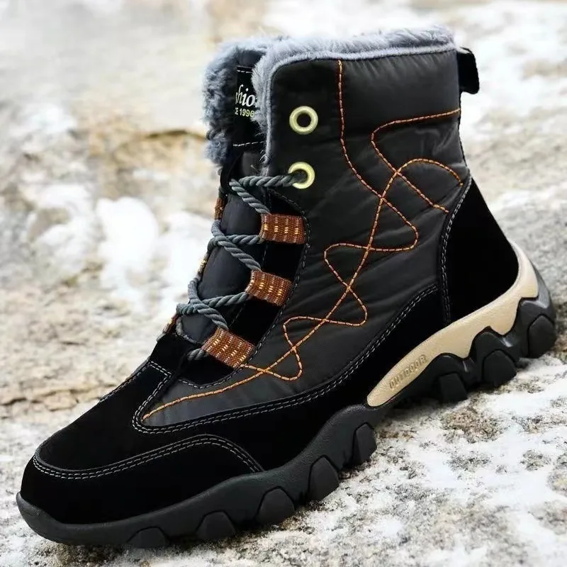 2025 Winter Men's Cotton Shoes Warm Waterproof Padded Thick-sole Outdoor Snow Boots Lace-up Sports Daily Outdoor Wear Plus Size image 5
