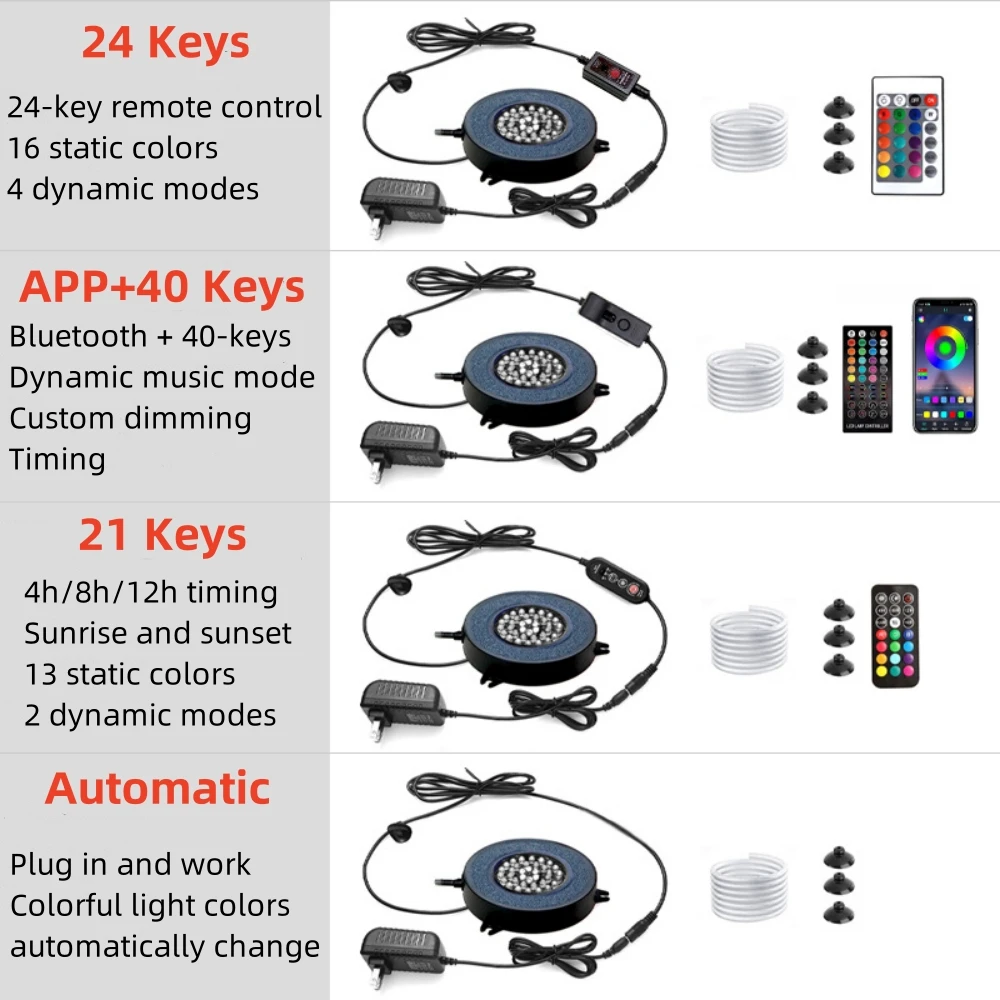 IP68 impermeabile RGB LED luce subacquea 36leds DC12V Fish Tank Aquascaping lampada a bolle ossigenata 21K 24K 40K telecomando