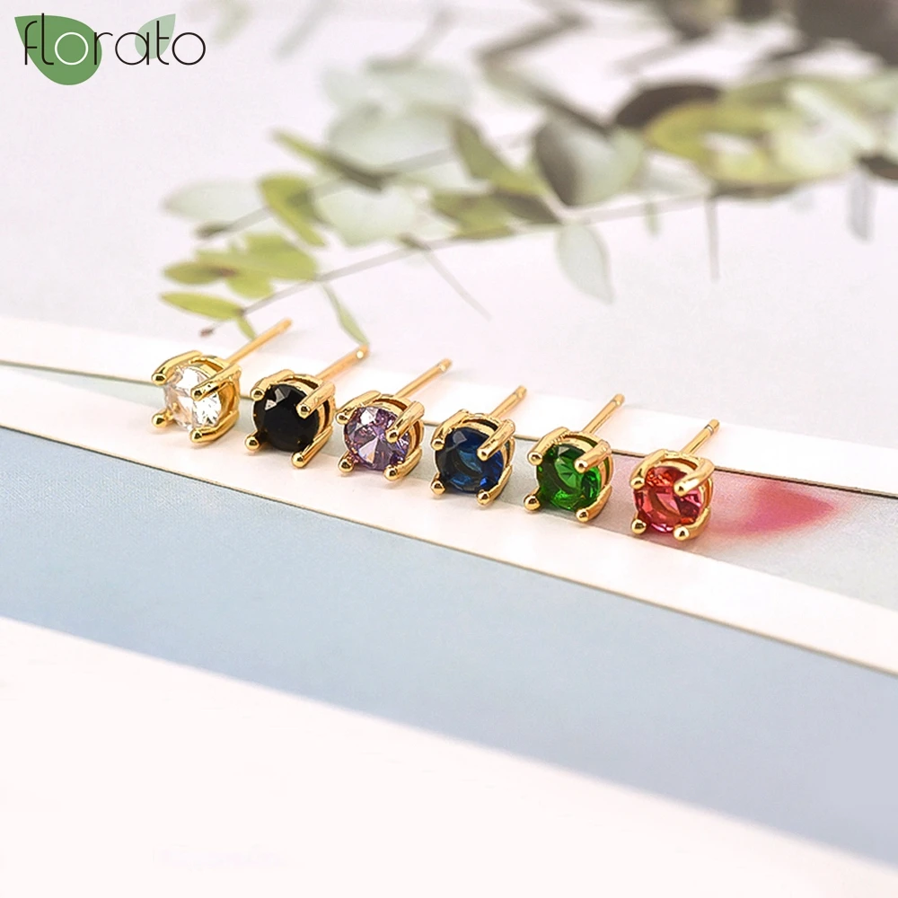 925 Sterling Silver Needle Colorful Crystal Delicate Stud Earrings Trend 18K Gold Earrings for Women Cartilage Puncture Jewelry