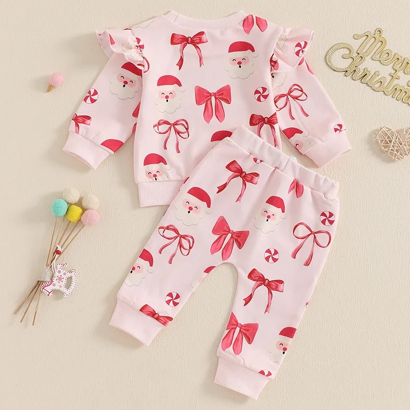 Baby Clothes Newborn Girl Christmas 2Pcs Set Long Sleeve Santa Claus Printed Top Pants Outfits Clothes Baby Girls Clothing Suit