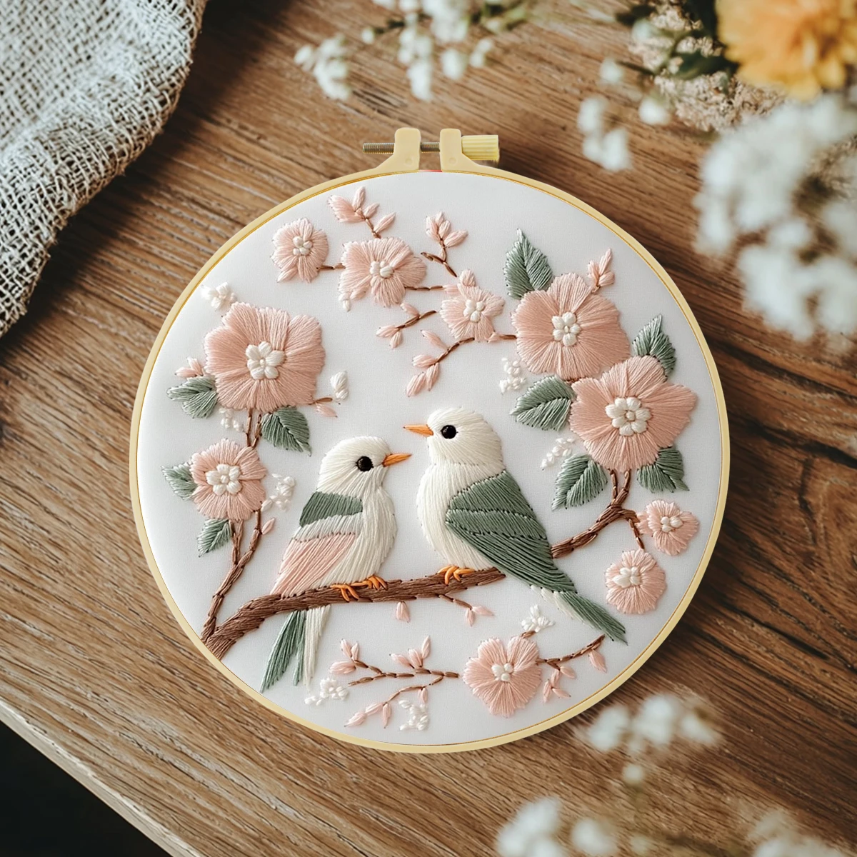 1-teiliges Stickset, 20 x 20 cm, Blume und Vogel, handgefertigtes DIY-Stickset, geeignet für Erwachsene und Anfänger – Detail 5