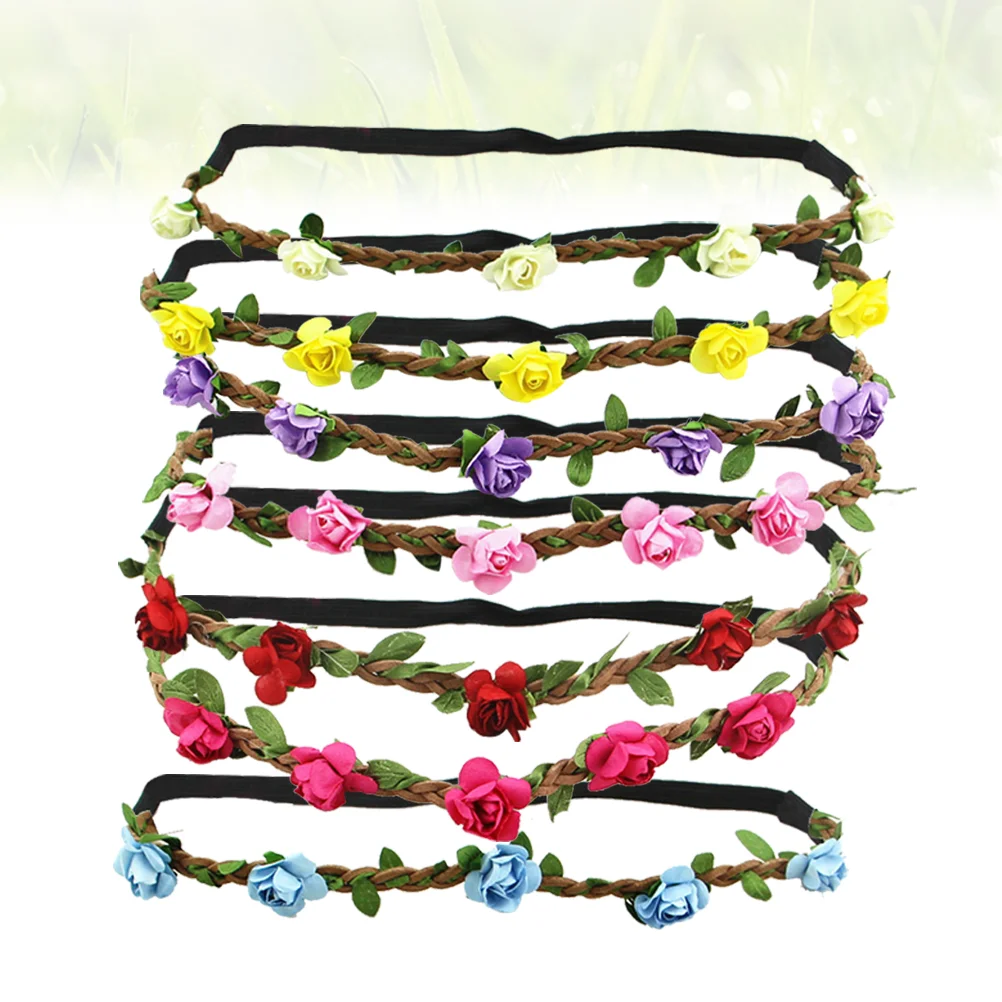 

7 Pcs Women's Headbands Flower Rose Headwear Bohemia Hairband Floral Bride Headdress