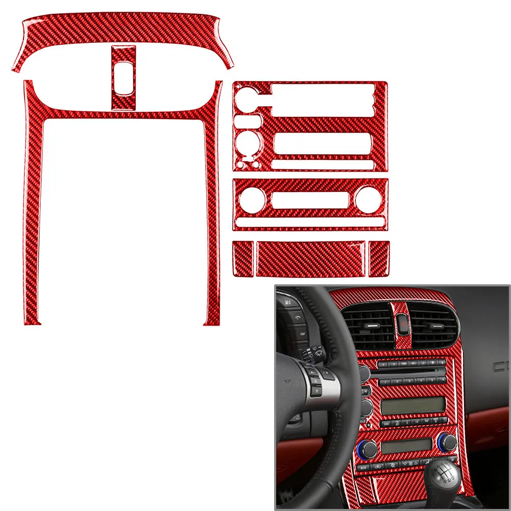 8Pcs Red Carbon Fiber Car Central Console Panel Cover Decoration Sticker Trim For Chevrolet Corvette C6 2005 2006 2007 LHD Only