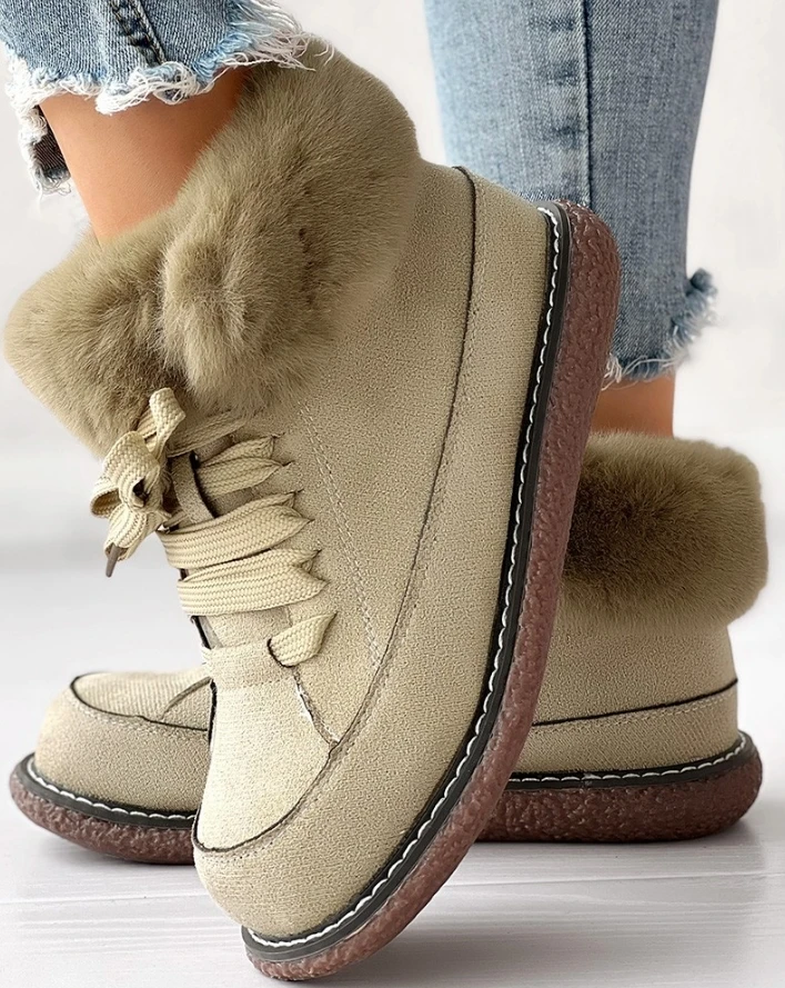 

Women's Winter Boots Detail Lined Lace-Up Snow Boots Shoes Woman 2025 Trend