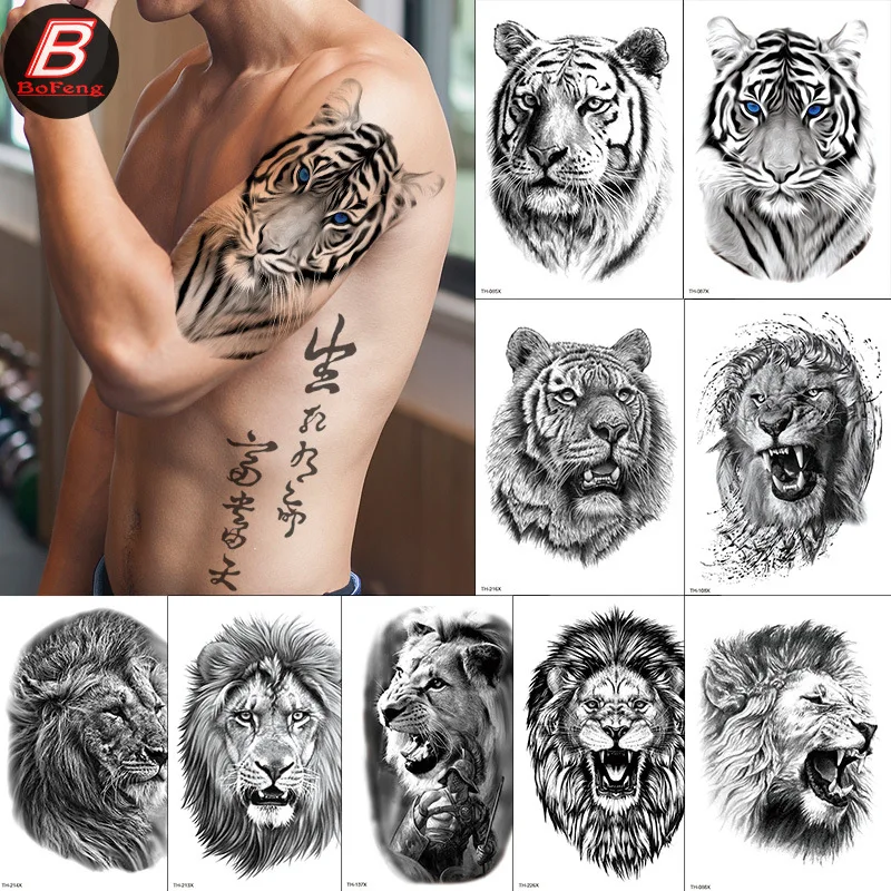 Waterproof Temporary Half Arm Sleeve Tattoo Cool Tiger Lion Animal Tattoo Stickers Body Art For Men Fake Personality Tattoos New