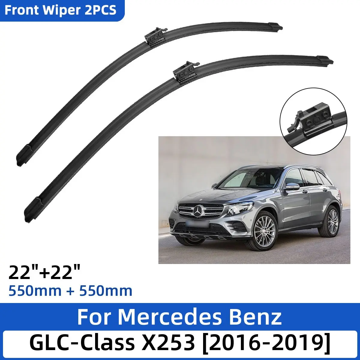 

2PCS For Mercedes Benz GLC-Class X253 2016-2019 22"+22" Front Wiper Blades Windshield Windscreen Window Cutter Accessories 2018