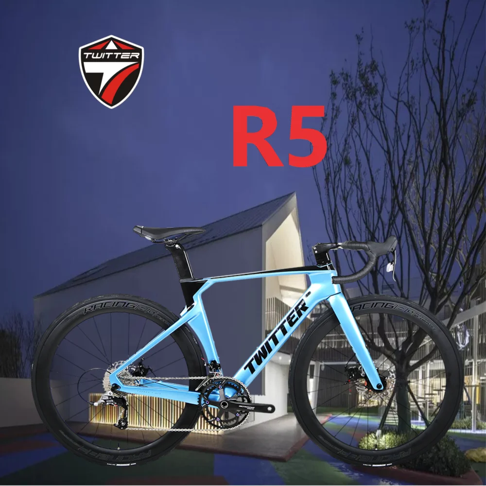 TWITTER holographic color R5 RIVAL-22S T800full carbon fiber road bike disc brake full inner wiring integrated carbon handle700C