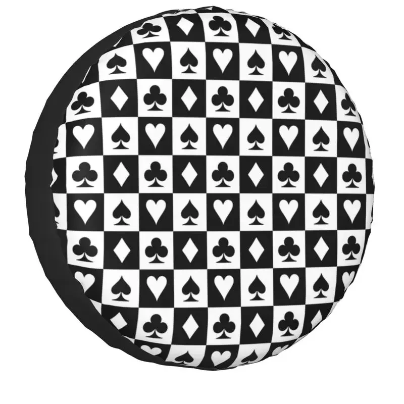 Playing Card Suits Checkerboard Spare Tire Cover for Jeep Grand Cherokee Checkered 4WD 4x4 Trailer Wheel 14