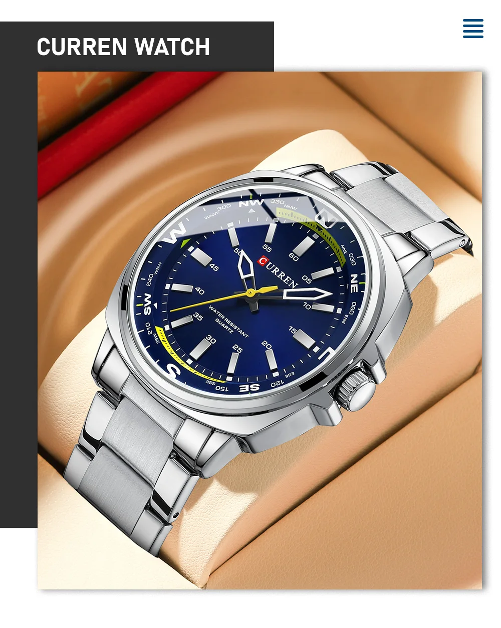 CURREN 8455 Herren Quarzuhr mit Großem Zifferblatt, Wasserdicht, Edelstahlarmband, Casual Business Elegante Uhren für Männer, Reloj Hombre – Detail 3