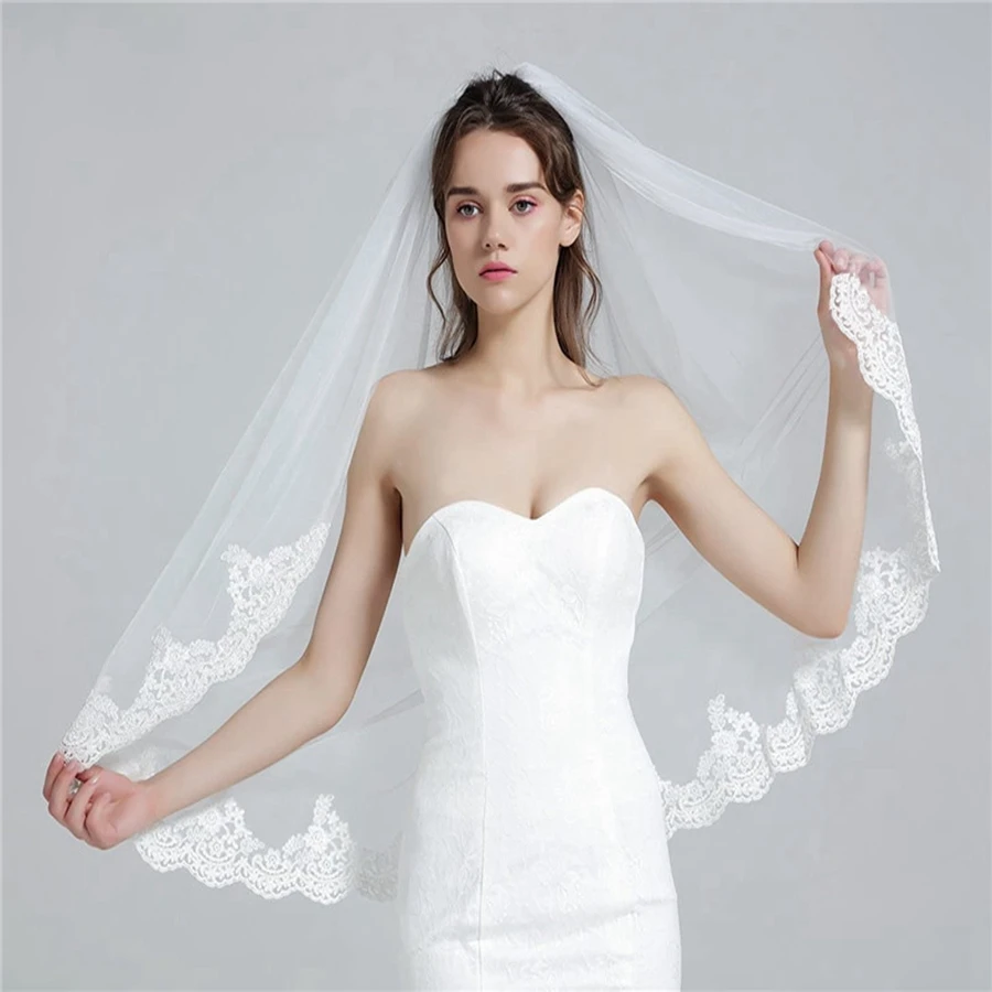 Nuovo arrivo bianco avorio pizzo veli da sposa gomito Vestido de noiva sposa accessori da sposa Boda hochzeit veli da sposa corti