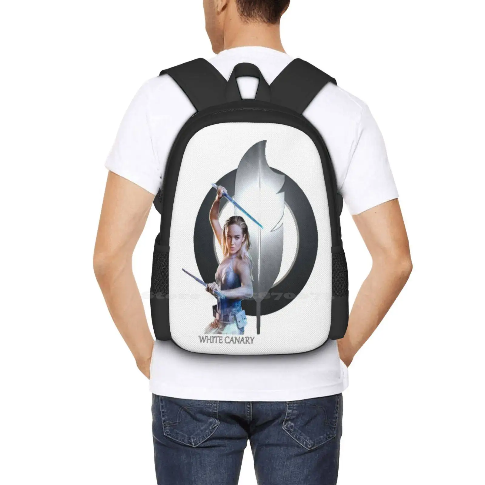 Branco canário sacos de escola viagem portátil mochila branco canário preto lendas canárias de amanhã flash seta verde sara lança