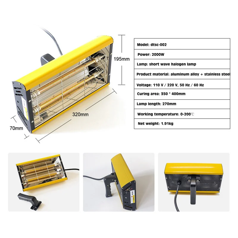 2000w secador de tinta lâmpada aquecimento tinta infravermelha cura lâmpada secagem aquecedor quente infravermelho luz de ondas curtas cabine