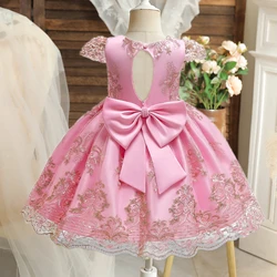 Baby Girls Dress Birthday Party Gown for Backless Bow Kid Princess Dresses New Flower Christmas Party Elegant Girl Evening Dress