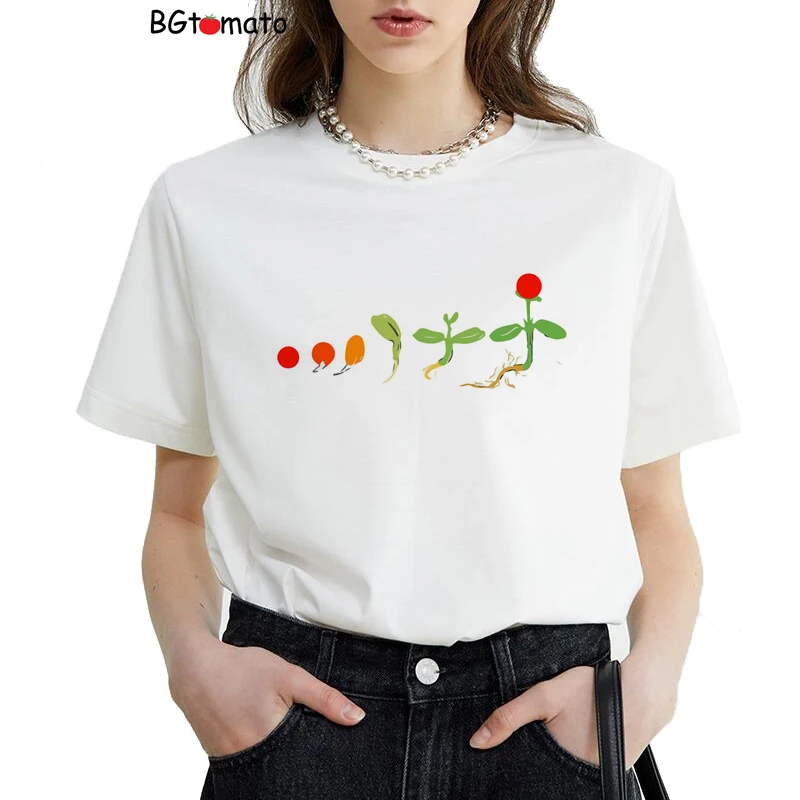 Fashionable new versatile comfortable girls Shirts Harajuku style creative plant growth evolution map printed women's T-shirt