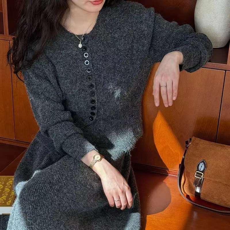 

Women Dress 2024 Spring Autumn Elegant Long Sleeve Knitted Sweater Office Dress Chic Lady Wrap Hips Bodycon Long Vestidos E1295