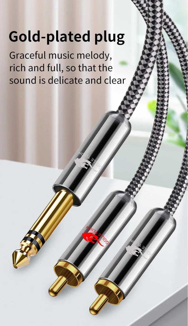Cable de Audio macho TRS de 1/4 pulgadas, 6,35mm a doble RCA, para amplificador, consola mezcladora, altavoz, sistema estéreo HiFi de cine en casa, cables blindados