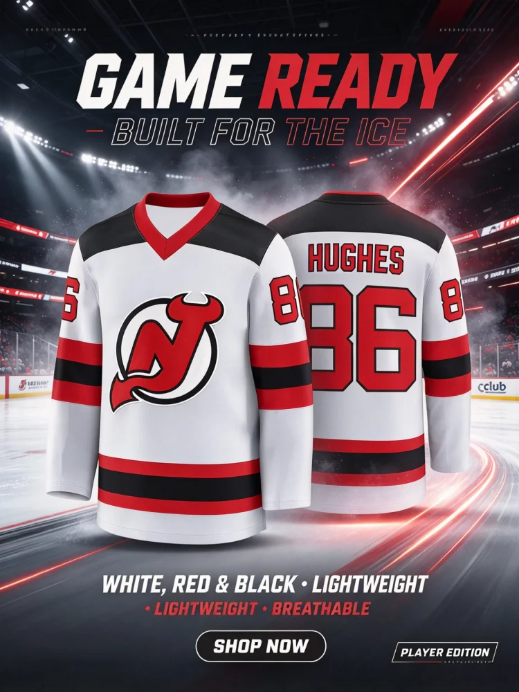 2026 Summer Hughes #86 Ice Hockey Jersey Black with Red White Accents Soft Breathable Outdoor Sportswear Tops Family Kids Tees