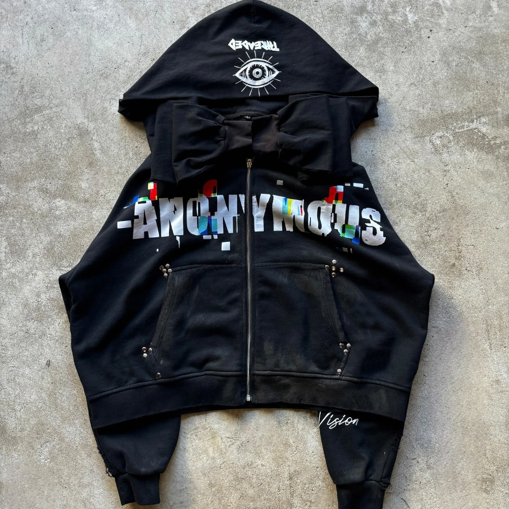 

Heavy Design European and American Loose Hoodie Personalized Hip Hop Printed Hot Diamond Trendy Unisex Hoodie