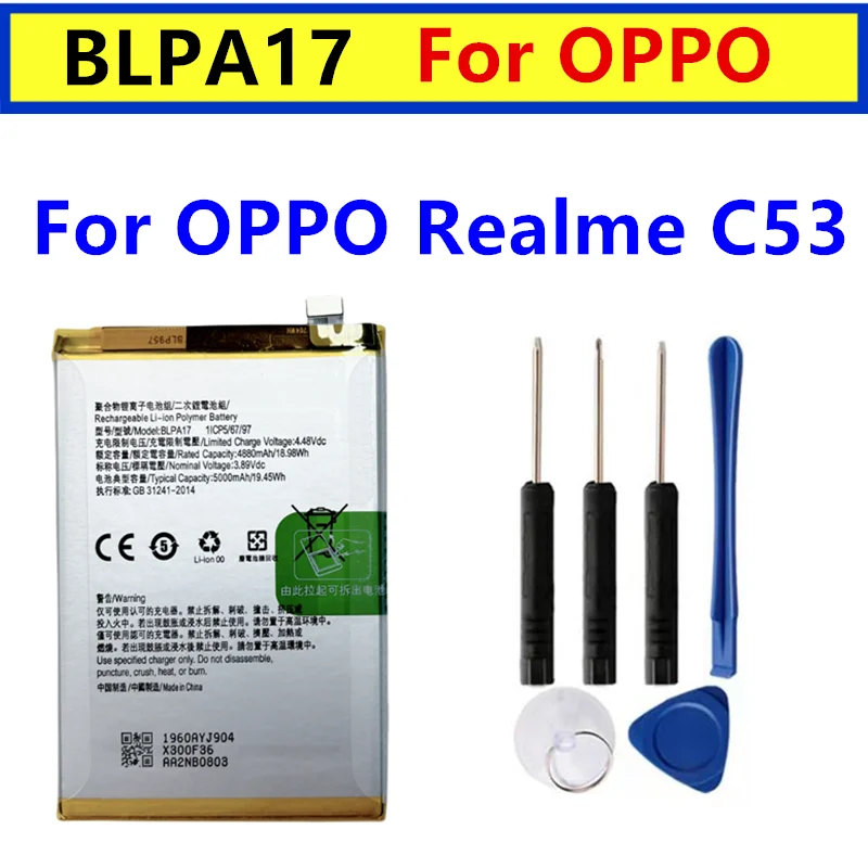 New Replacement Battery BLPA17 5000mAh Battery For OPPO Realme C53 Phone Replacement +Free Tools