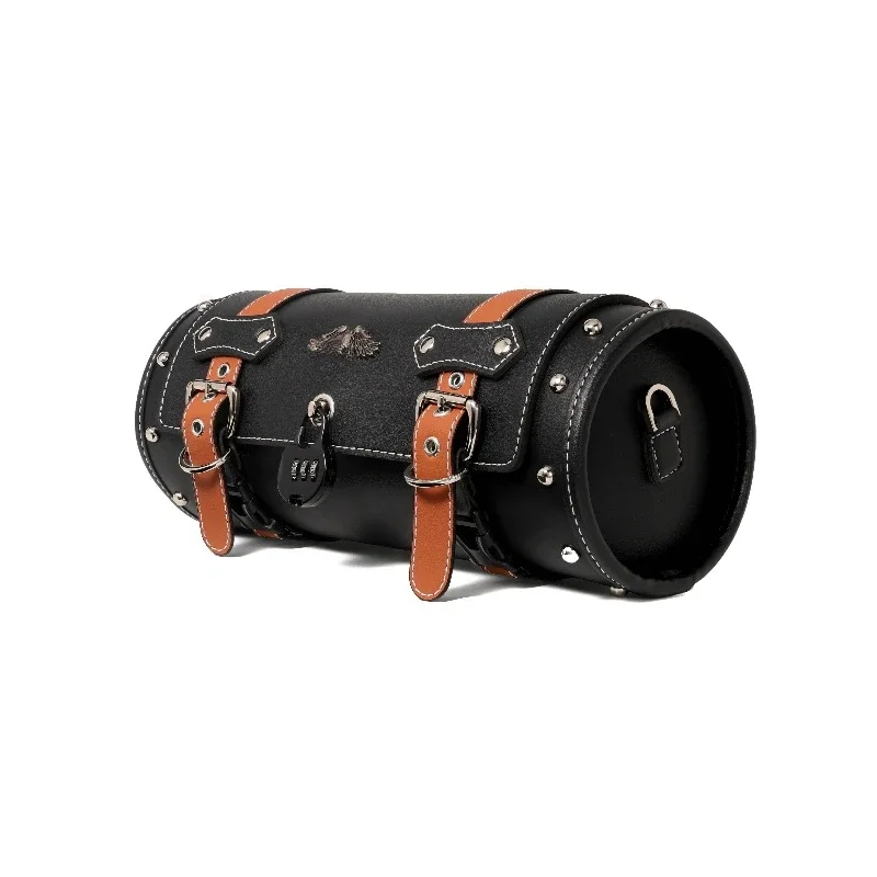 

Retro motorcycle head bag, cylindrical tool bag, electric car rear seat bag, front hanging tail edge , waterproof and sunscreen.