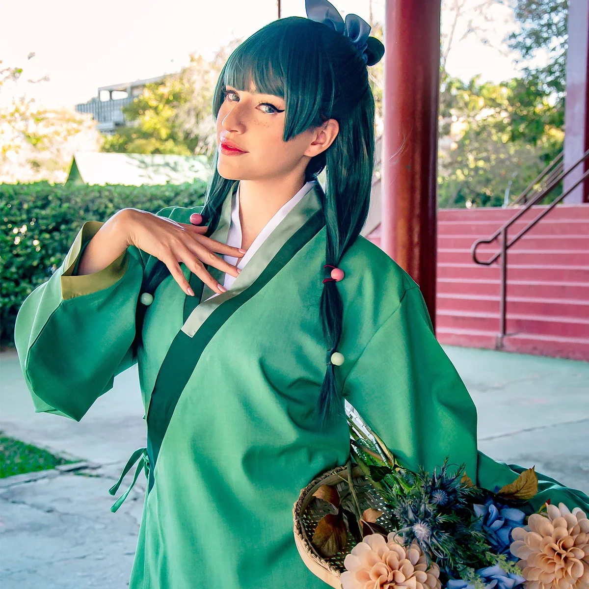 جديد The Apothecary أنيمي Maomao تأثيري حلي شعر مستعار تنورة مرنة الأخضر العلوي ارتفع صافي الألياف الاصطناعية كوس اتفاقية هدية