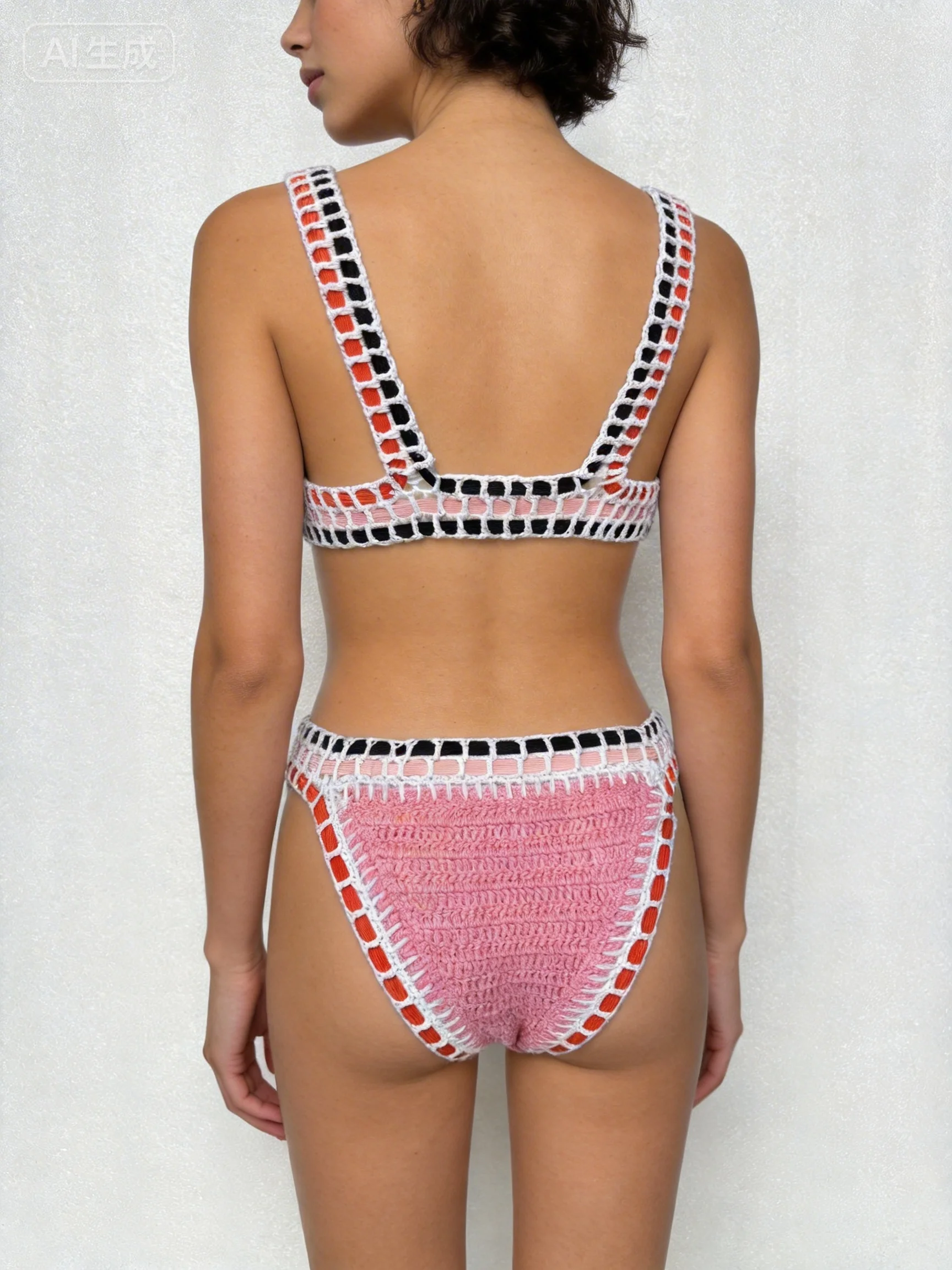 

Handmade Crochet Bikini Set Pink Micro Wave Sexy Swimwear Women Summer Beach Bathing Suit Summer Holiday Resort Suit