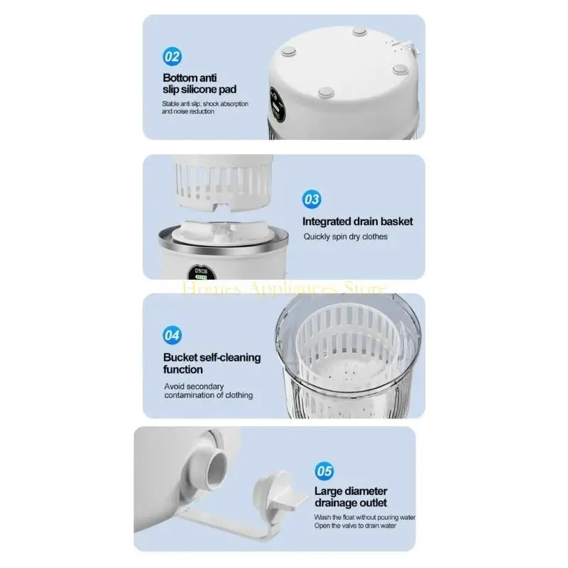 

Компактная беспроводная стиральная машина D0AB со встроенным аккумулятором для деликатной одежды, технология водосбережения для