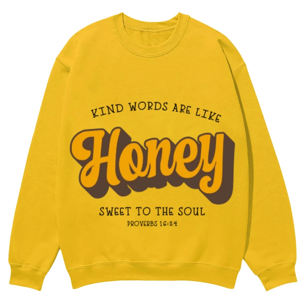 Cartoon Letter Honey Graphic Print Hoodie Pure Cotton High Quality Shoulder Casual Loose Round Neck Pullover New Sweatshirt