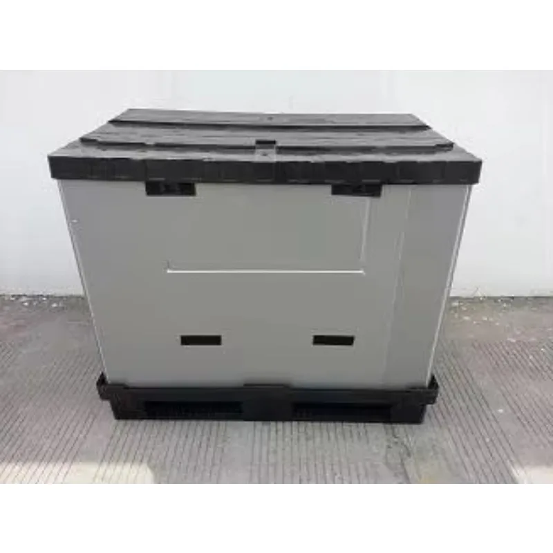 Heavy duty polypropylene foldable turnover box, perforated, stackable, nested, environmentally friendly and recyclable