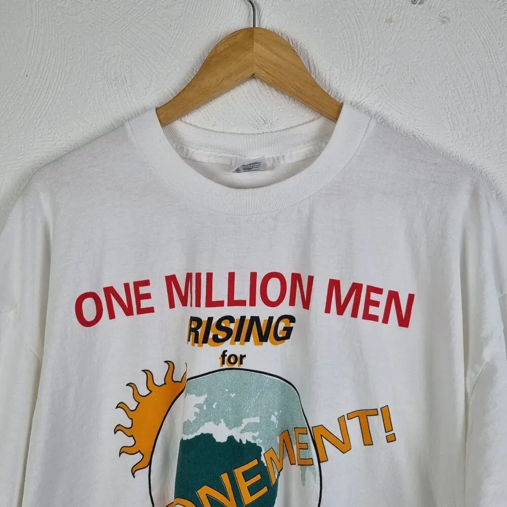 Vintage One Million Men Rising T Shirt Mens 2XL White Single1995 USA