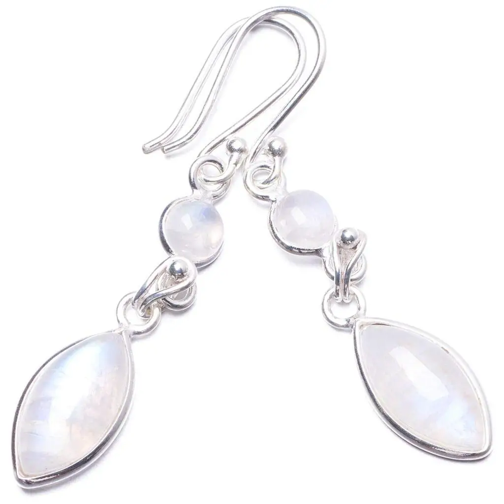 

StarGems® Natural Rainbow Moonstone Handmade Unique 925 Sterling Silver Earrings 1.75" Y3246