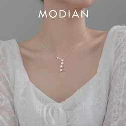 MODIAN Twinkle Pentagram Y-Shape Pendant Necklace for Women 925 Sterling Silver Luxury Link Chain Necklace Wedding Fine Jewelry
