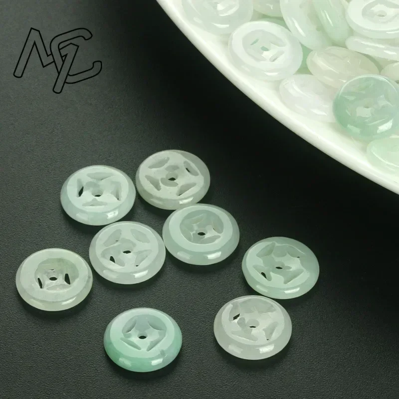 5PC Natural jade Emerald Hollow Money buckle Bead 13mm DIY Accessories Bangle Charm Jewellery Fashion Hand-Carved Luck Amulet