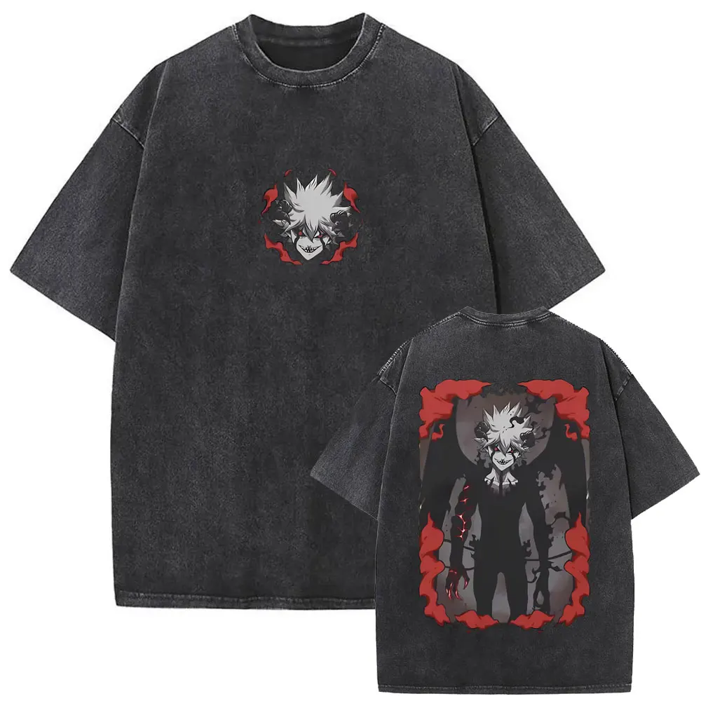 

Washed Vintage Anime Black Clover Asta Liebe Graphic T-shirt Men Women Fashion Oversized T Shirts Men's Cotton Retro T-shirts
