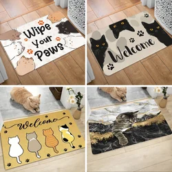 Cartoon Cat Wipe Your Paws Print Mat Entrance Floor Decor Washable Carpet Non-slip Easy To Clean Rug Wrinkle-Resistant Doormats