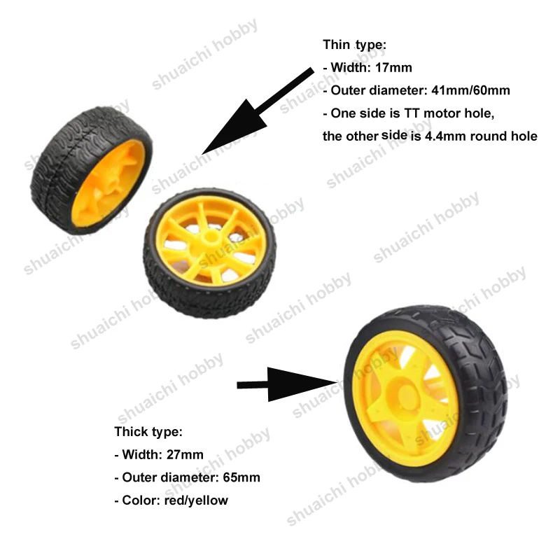 10PCS TT Motor Rubber Wheels Outer Dia 41mm/60mm Width 17mm/27mm Reduction Gearmotor Tire for RC 4WD Car DIY Robot