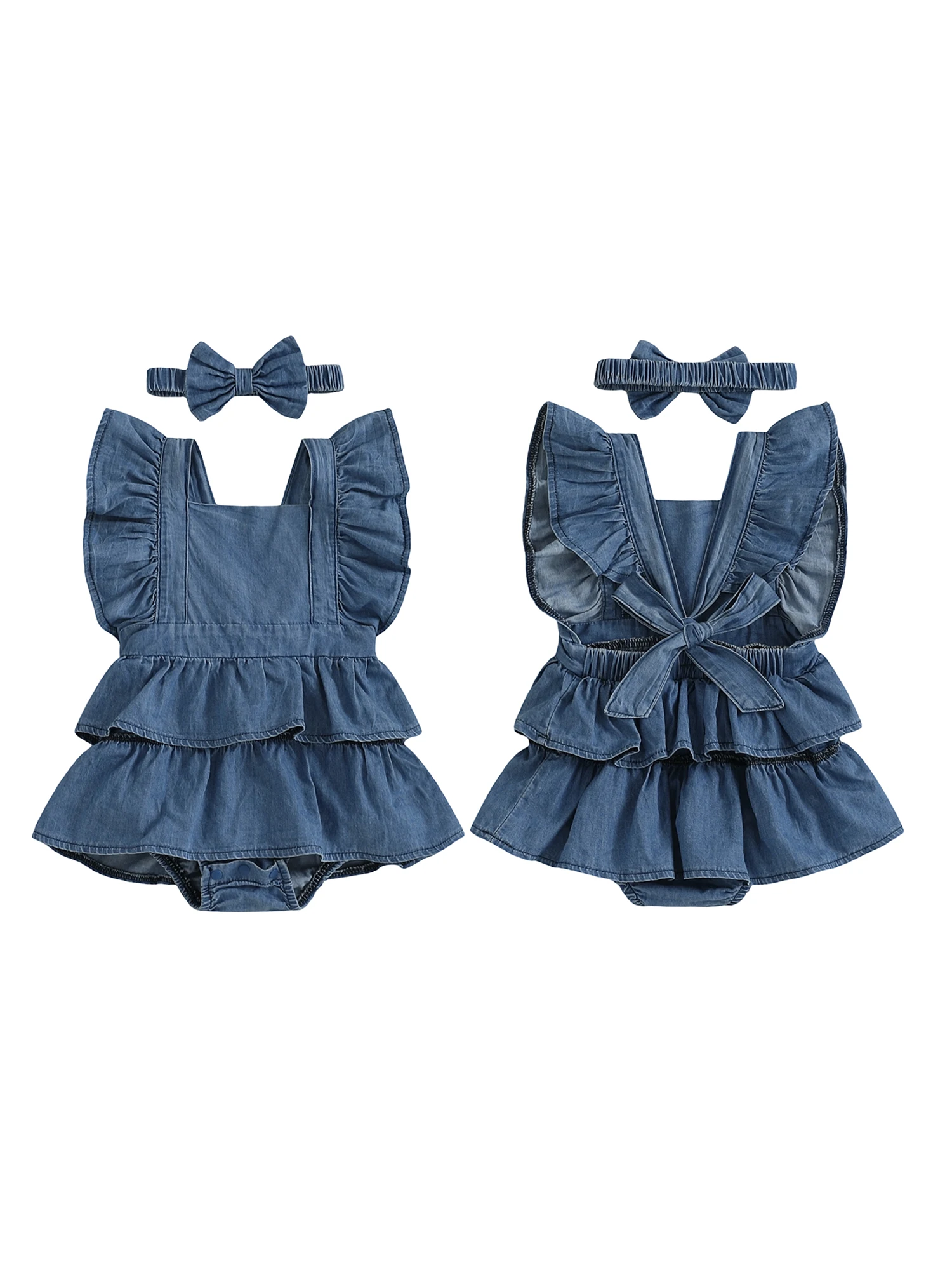 

Adorable Baby Girl Floral Print Ruffle Sleeve Romper with Matching Headband Set for Summer Outfit Collection