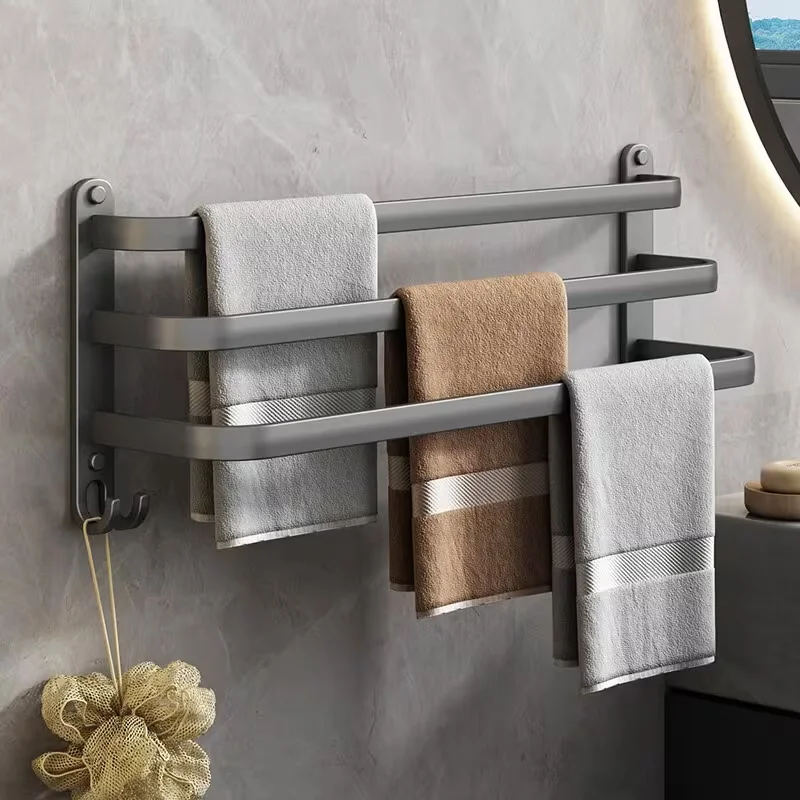 Bathroom 3rd floor towel rack, gun grey wall mounted towel rack, aluminum bathroom towel rack, bathroom decoration installation