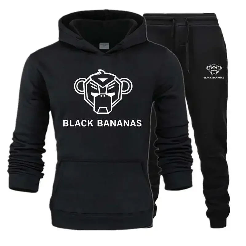 

2024 Brand Homme Two Pieces Sets Hooded Tracksuit Men/Women Sportswear Gyms Black Hoodies+Sweatpants Bananas Joggers Sweatshirts