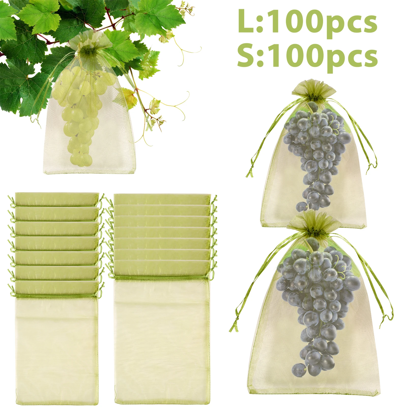 

100Pcs Fruit Protection Bags Fine Mesh Organza Garden Netting Bags with Drawstring Breathable Reusable Mesh Fruit Bag