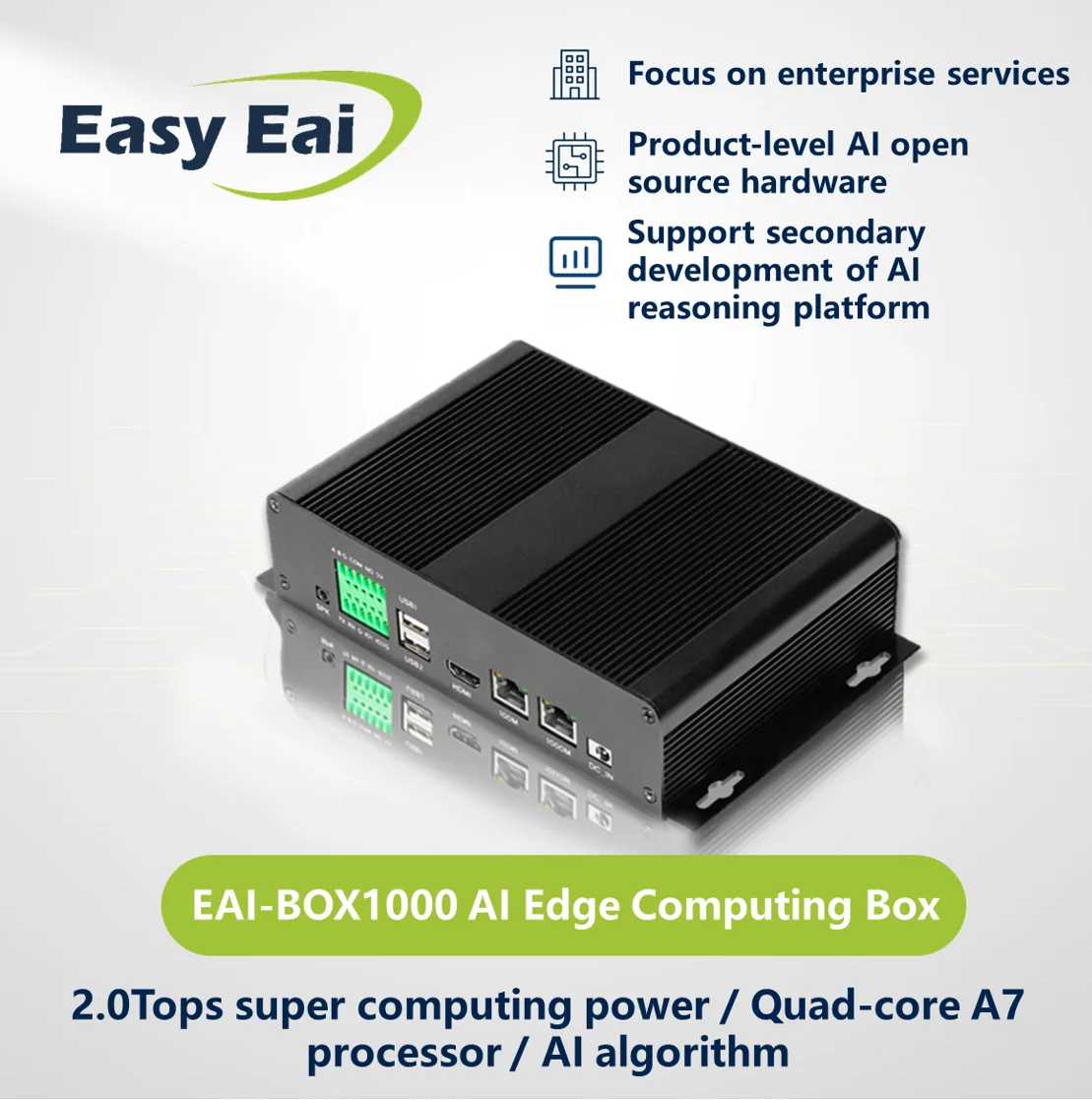 EAI BOX1000 Rockchip RV1126สี่คอร์ USB2.0ไวไฟลินุกซ์ RS485 RS232ระบบปฏิบัติการคอมพิวเตอร์ขนาดเล็กไร้พัดลม