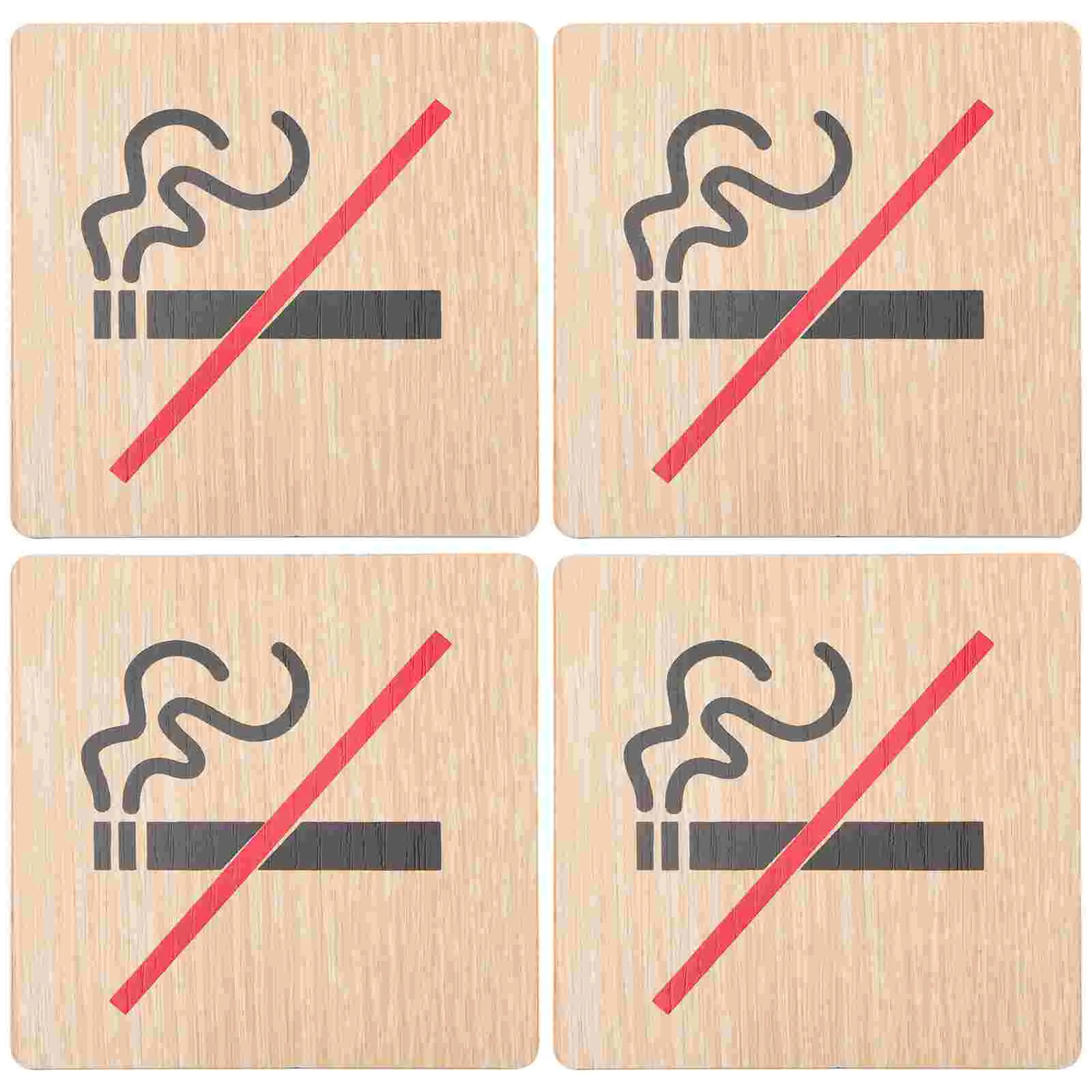 4 Pcs No Smoking Sign Wooden Doorplate Warning Board Fire Extinguishers Signs Hotel Boards Car The Sticker Public