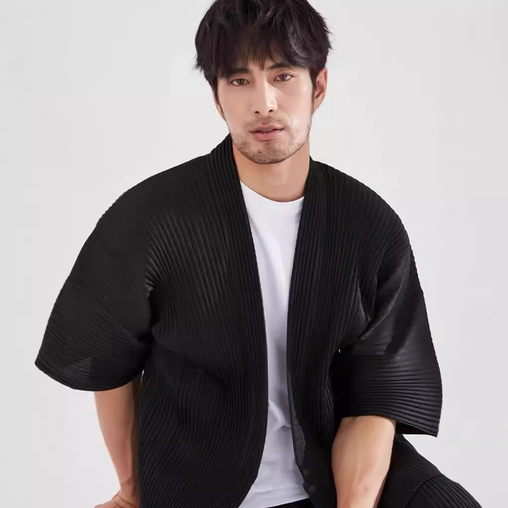 مياكي الربيع والخريف جديد اليابانية مطوي الرجال نصف كم دعوى رداء عصري ومريح فضفاض كبير الحجم معطف فوقي #3